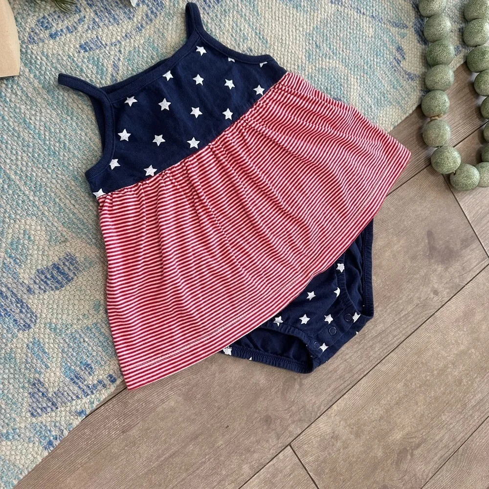 New Carter's Baby Toddler Girls American Flag Cotton Romper Dress Patriotic